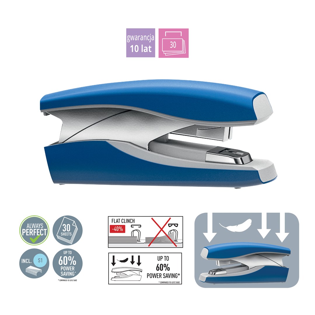 Zszywacz do 30 kartek Leitz 5603 Softpress niebieski