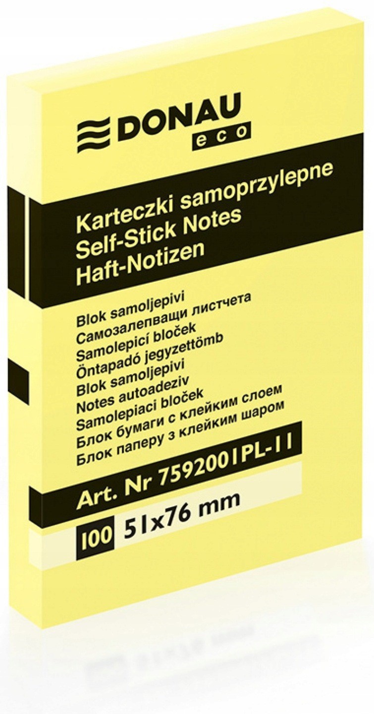 Bloczek samoprzylepny 51x76  Donau Eco żółty