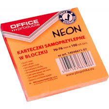 Bloczek samoprzylepny 76x76 Office Products neon pomarańczowy