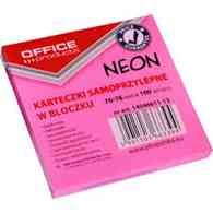 Bloczek samoprzylepny 76x76 Office Products neon różowy