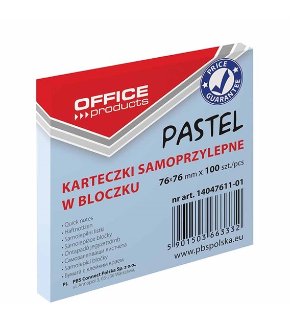 Bloczek samoprzylepny 76x76 Office Products pastel niebieski