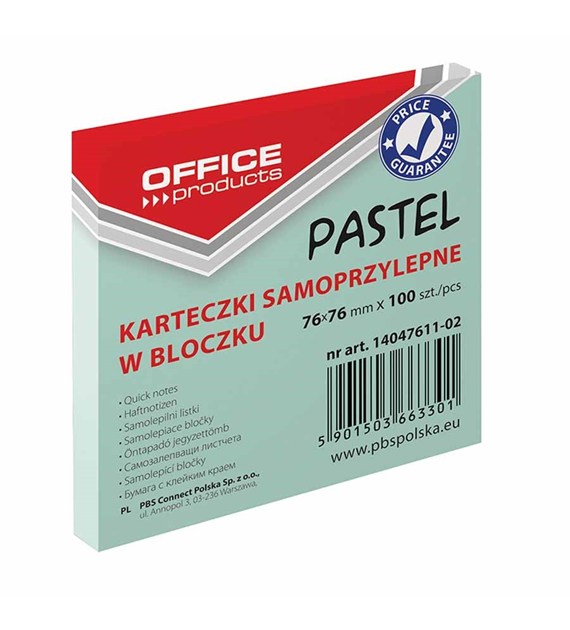 Bloczek samoprzylepny 76x76 Office Products pastel zielony