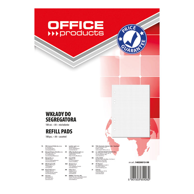 Wkład do segregatora A4/50 Office Products kratka biały