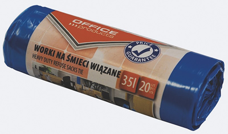 Worki na śmieci 35L/20szt LDHD PREMIUM Office Products wiązane niebieskie