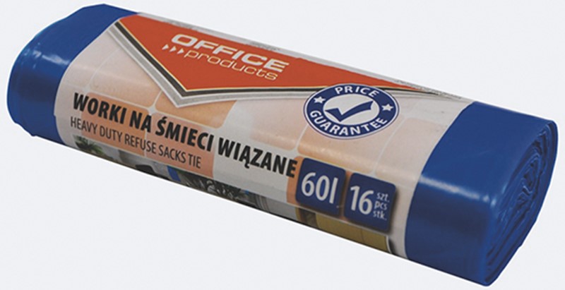 Worki na śmieci 60L/16szt LDHD PREMIUM Office Products wiązane niebieskie