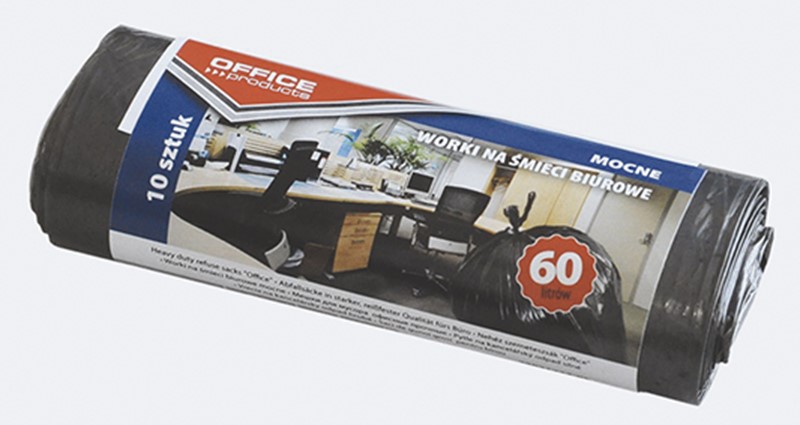 Worki na śmieci 60/10szt. LHDP Super mocne Office Products  z taśmą czarny
