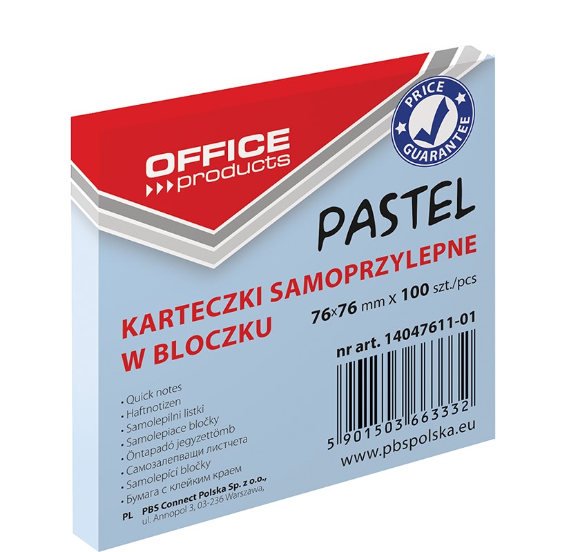Bloczek samoprzylepny 76x76 Office Products pastel niebieski
14047611-01