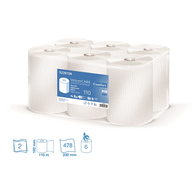 Ręcznik w roli Velvet Proffesional 2-warstwowy biały 110m/1 sztuka