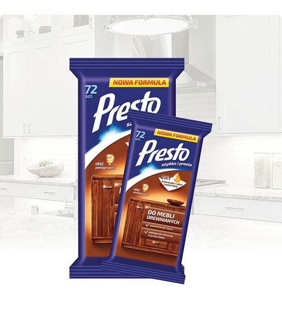 Chusteczki Presto do mebli drew. nawilżone 72szt.