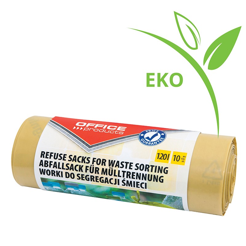 Worki do segregacji plastiku 120L/10szt. OFFICE PRODUCTS żółte