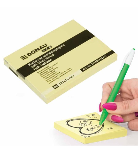 Bloczek samoprzylepny 76x101 Donau Eco żółty