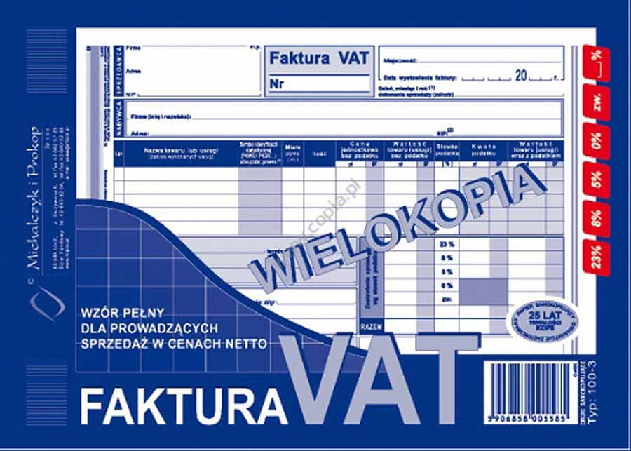 Faktura VAT netto (pełna)  A5 wielokopia