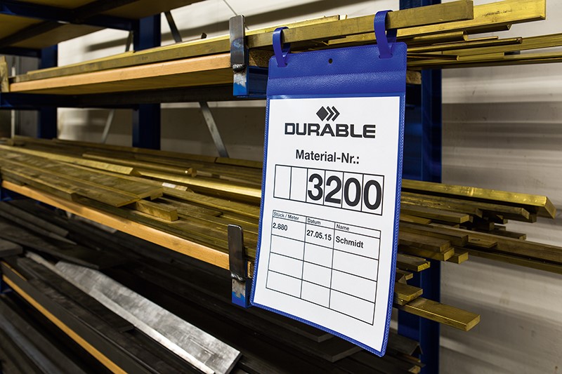 Kieszeń magazynowa Durable z paskami montażowymi A4 pion niebieski 50szt.