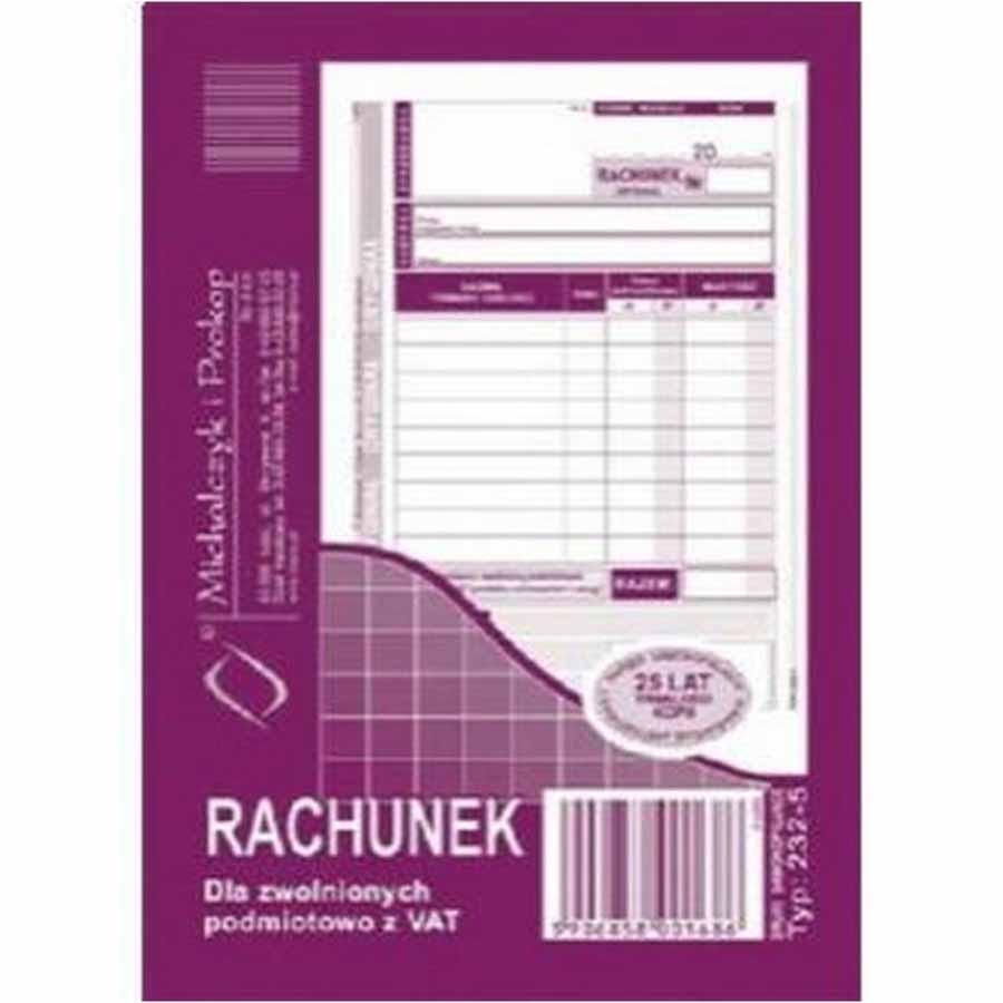 Rachunek dla zwolnionych z VAT A6 (o+1k)