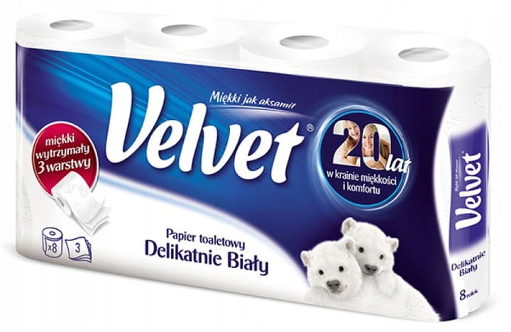 Papier toaletowy Velvet biały 3-wars./8rolek