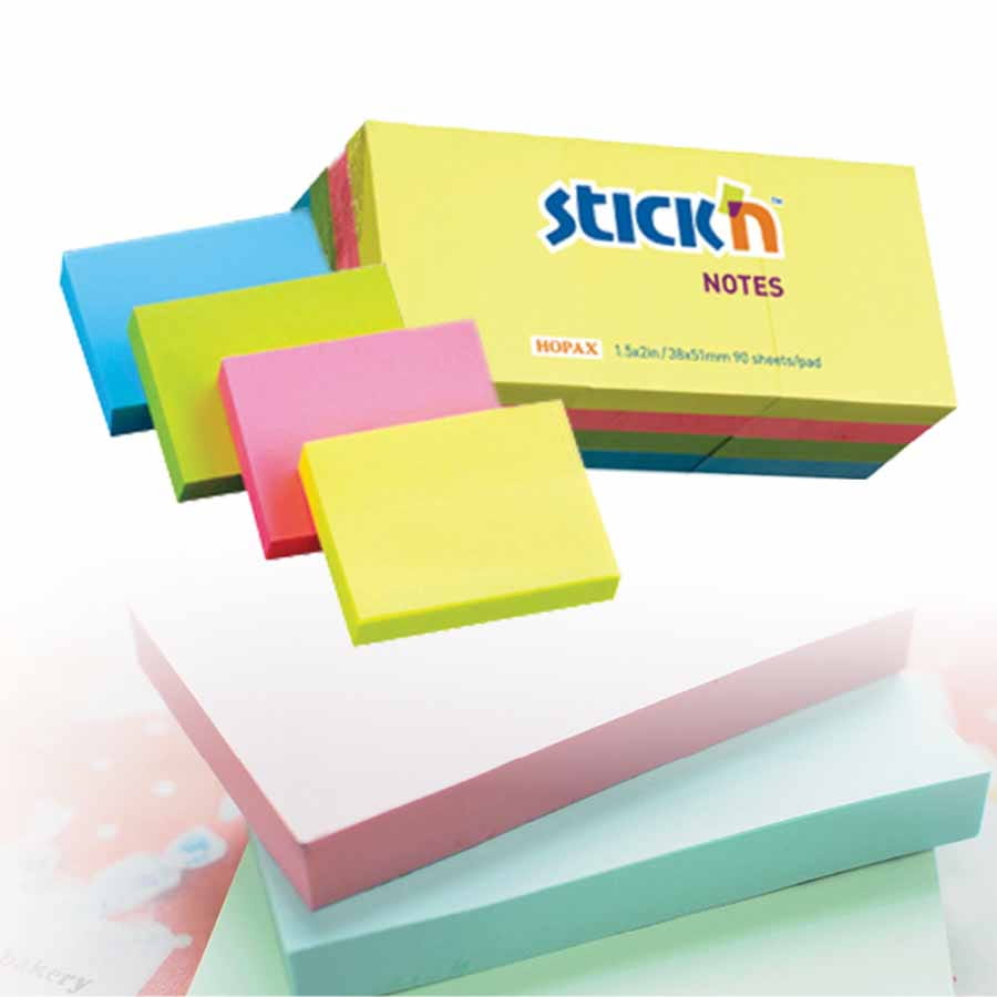 Bloczek samoprzylepny 38x51 Stick'n 12szt. 4-kolory neon