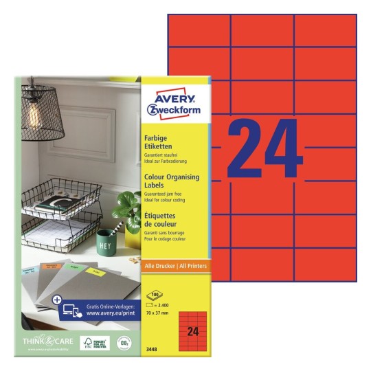 Avery Etykiety kolorowe - żółte 70x37mm 100 arkuszy