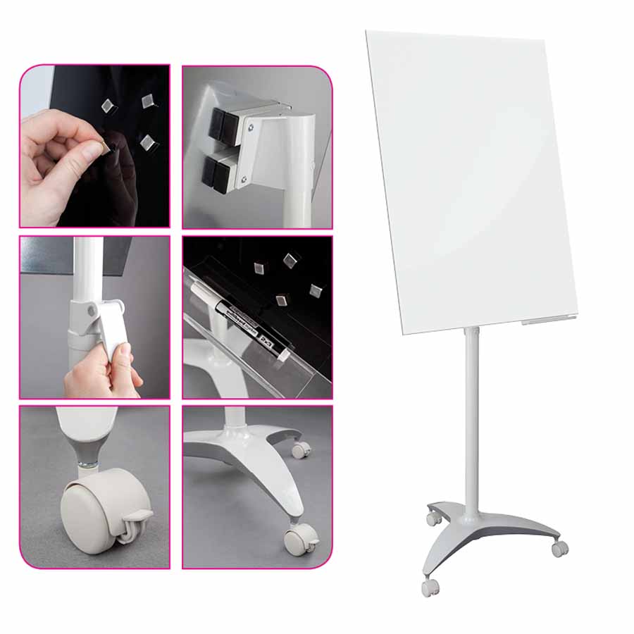 Flipchart mobilny szklany 2x3 70x100 biały