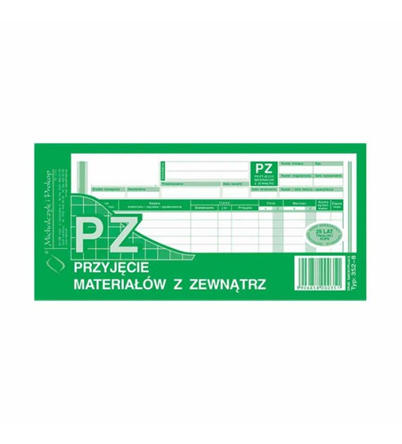 PZ Przyjęcie materiału z zewnątrz 1/3 A4 wielokopia