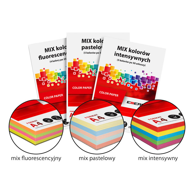 Papier ksero Emerson A4/80g 4x25 mix fluo 100ark