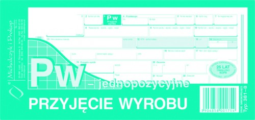Przyjęcie wyrobu jednopozycyjne PW 1/3 A4