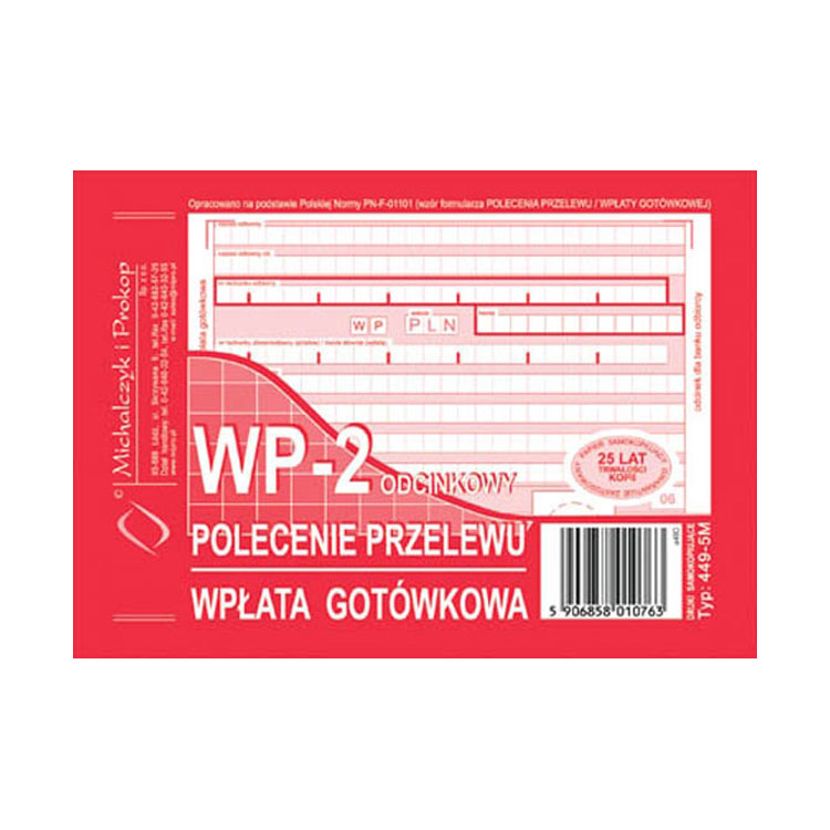Polecenie przelewu wpłata gotówkowa A6 2-odc.