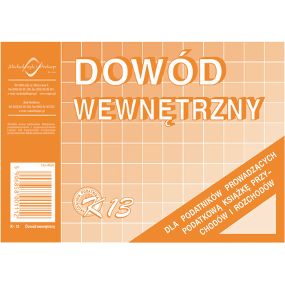 Dowód wewnętrzny (dla podatników prowadzących księgę przychodów i rozchodów) A6 offset