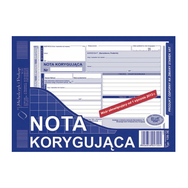 Nota korygująca VAT, A5 (o+1k)
