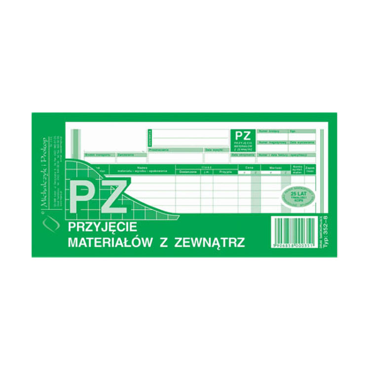 PZ Przyjęcie materiału z zewnątrz 1/3 A4 wielokopia