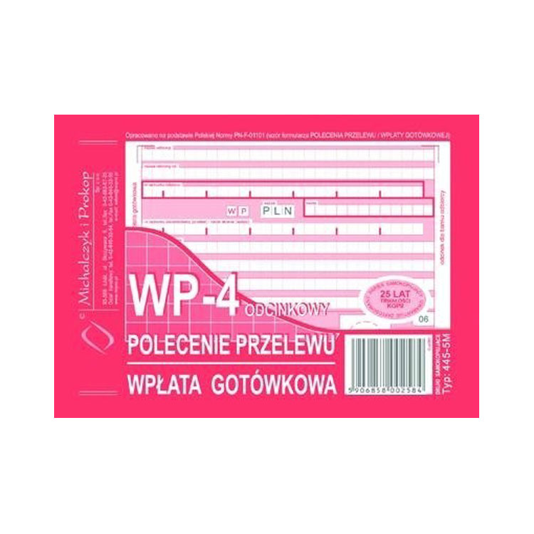Polecenie przelewu wpłata gotówkowa 4-odc. A6