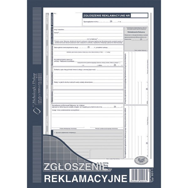 Zgłoszenie reklamacyjne A4 (o+2k)