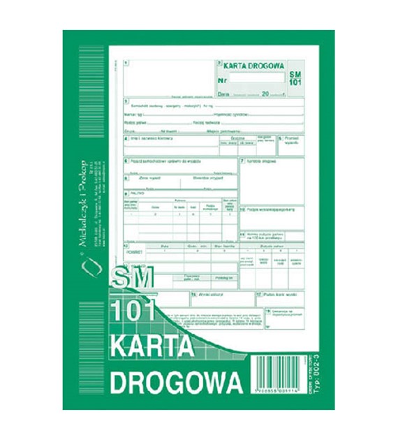 Karta drogowa - sam. osob., SM101 A5 (offset)