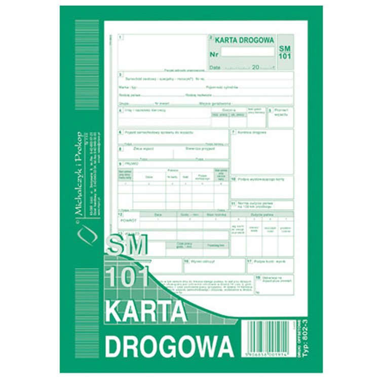 Karta drogowa - sam. osob. (numerowana) SM101 A5 (offset)