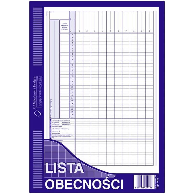 Lista obecności A4 offset