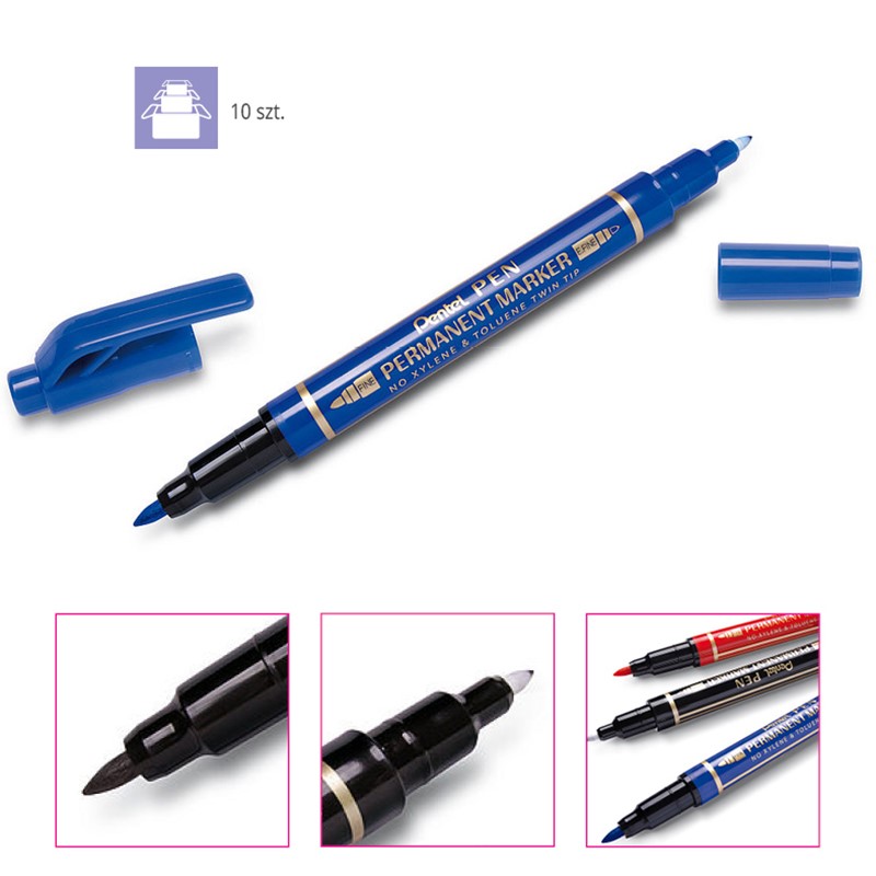 Marker dwustronny Pentel N75W Twin niebieski