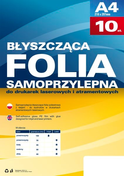 Folia samoprzylepna do drukarek laserowych 10szt złoty