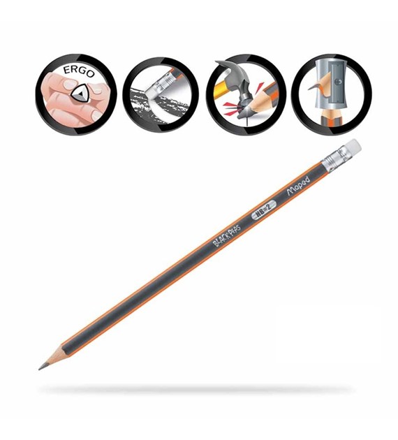 Ołówek Maped BlackPeps 2H z gumką