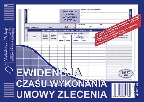 Ewidencja czasu wykonania umowy zlecenia A5