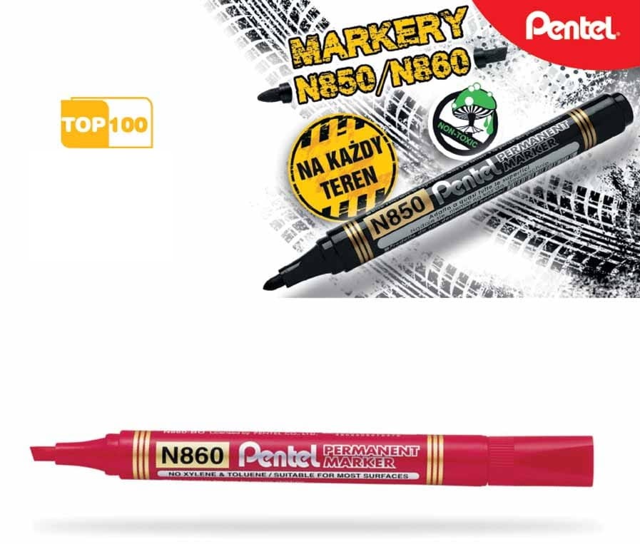 Marker permanentny Pentel N860 ścięta czerwony