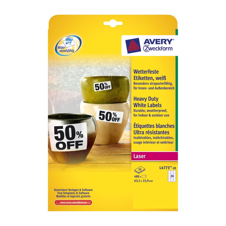Etykieta do użytku zewnętrznego Avery Zweckform Heavy Duty 210x297 usuwalna