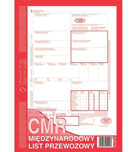 CMR Międzynarodowy list przewozowy A4 (O+5k) numerowany