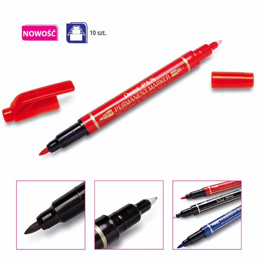 Marker dwustronny Pentel N75W czerwony